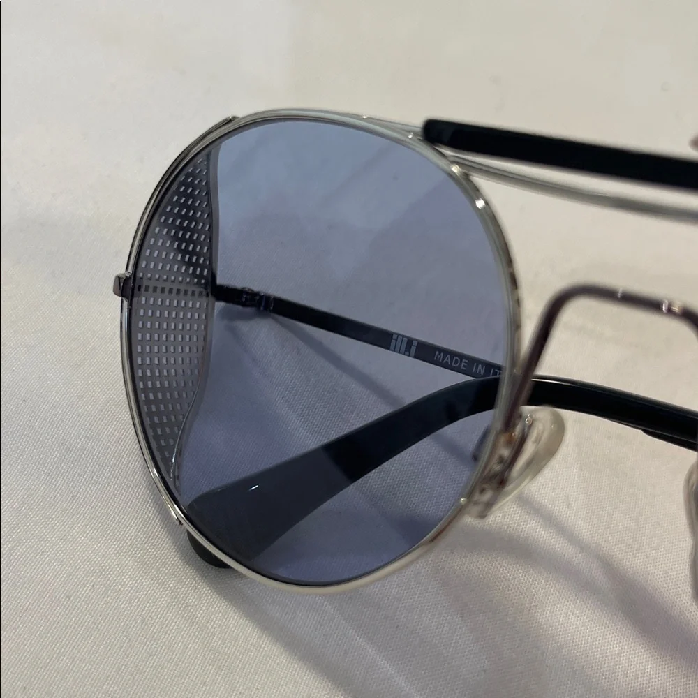 ill.i by Will.i.am Round Metal Sunglasses Blue Lenses Mens Glasses made in Italy